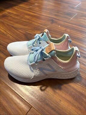 New Balance White Light Blue Pink Women's Athletic Sneakers